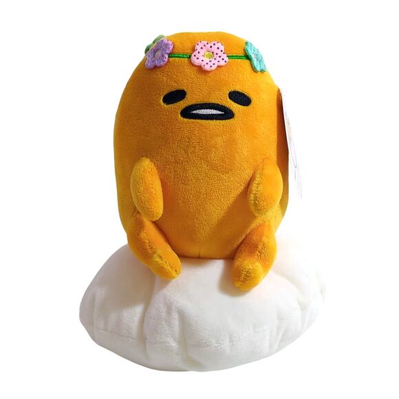 Sanrio Gudetama The Lazy Egg Plush w/ Flower Headband Plushie Stuffed Figure - Picture 1 of 5